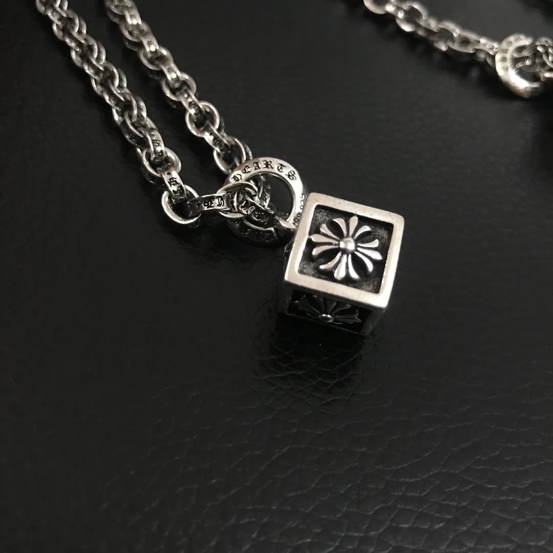 Chrome Hearts Silver Chain Necklace with Square Charm